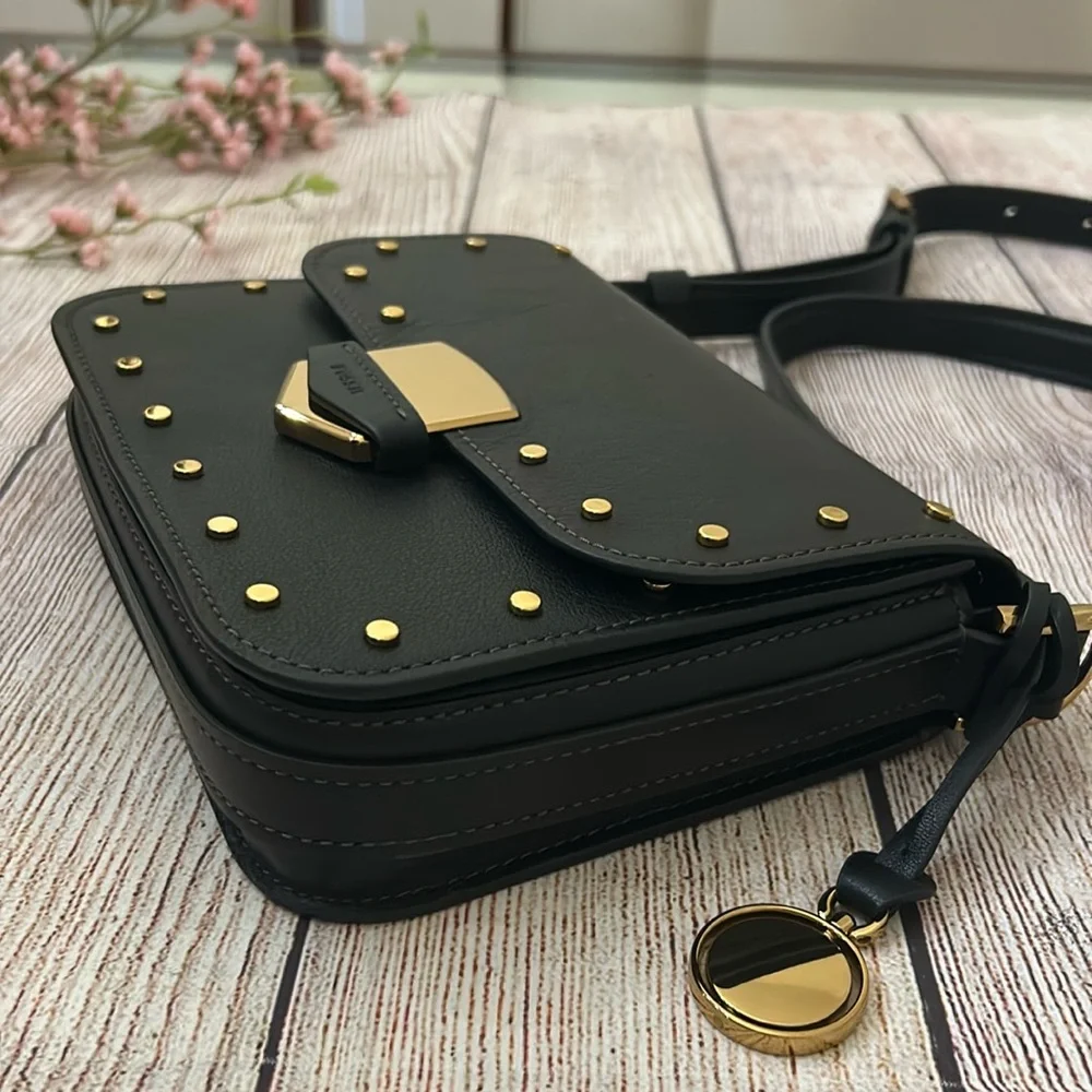 Fossil Black Studded Crossbody Bag - EUC